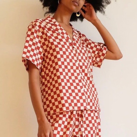 WRAY Tops - NWT WRAY NYC button up lounge shirt in spice check